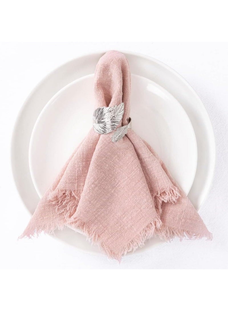 ChicAbode مناديل القماش اليدوية المصنوعة ، مناديل القماش مع مجموعة هامشية من 6 ، مناديل الكتان من القطن الوردي ، مناديل هامشية ريفية مربعة يدوية متعددة الاستخدامات للعشاء والزفاف والحفلات 18 "x18" - Image 3